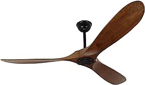 Goozegg Outdoor Ceiling Fan with Remote Control 3 Balsa Wood Blades Reversible DC Motor, Walnut Black, 60-inch