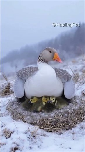 Goose Mom Creates Snow Canopy for Goslings ❄️🦢 #MotherlyLove #WinterShield