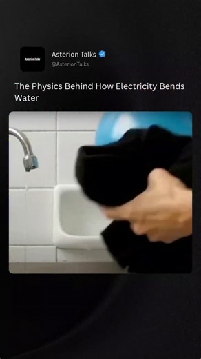 Asterion Talks on Instagram: "Electrostatic attraction in action. 💧 Water may look neutral, but each molecule is polar, meaning it carries a slight positive charge on one side and a slight negative charge on the other. When a charged object like a rubbed balloon or plastic comb is brought near a thin stream of water, its electric field rearranges the water molecules. The oppositely charged sides rotate and align toward the object, creating a net attractive force. Because the stream is narrow an
