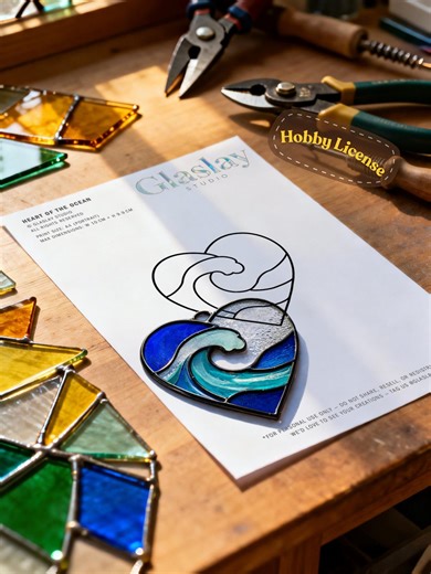 Heart Wave Stained Glass Pattern | Beginner Suncatcher Template (PDF Download) - Etsy