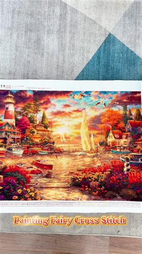 ZZ0453-Seaview sailboat cross-stitch finished product. Here it comes. #CrossStitch #paintingfairy #tags #diy | Tou Da