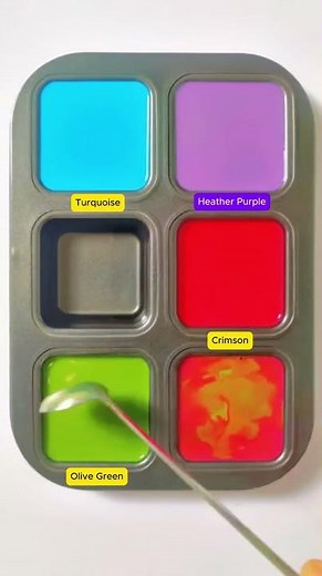 Create 3 colors from 3 colors: Turquoise + Crimson + Olive Green #asmr #mix #mixing #colors #art