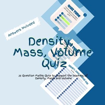 Maths Density Mass and Volume Quiz Game Activity