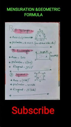 Mensuration formula/Geometric formula #math #education #mensuration #geometry #learning