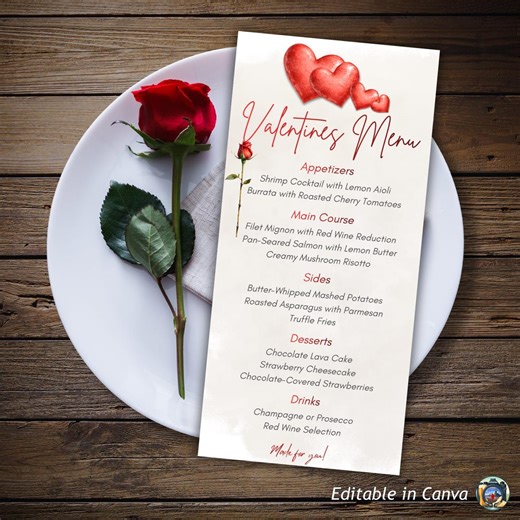 Valentines Menu Template, Romantic Dinner Menu, Editable Printable Digital & Video - Etsy