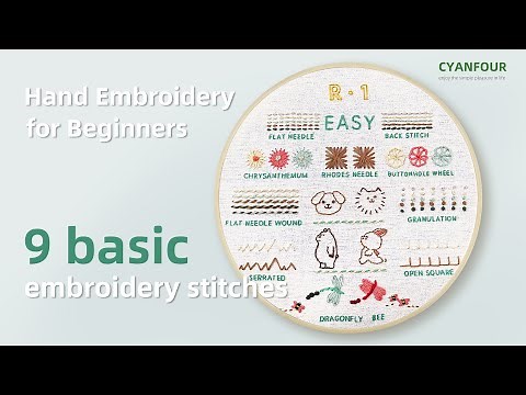 [ Difficulty1 -Easy ]9 Basic embroidery stitches, Cyanfour 4 Stage Embroidery kit for Beginners
