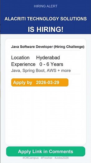 Alacriti Technology Solutions | Java Software Developer (Hiring Challenge) | Off Campus 2026 | Apply