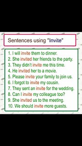 23K views · 683 reactions | Learn English sentences using the word "Invite" Invite in a sentence Vocabulary building Vocabulary #vocabulary #englishvocabulary #sentences #englishlanguage #englishteacher #englishtips | English Learning | Facebook