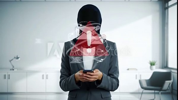 Cybersecurity threat concept with a hacker sending malicious spam emails via smartphone, triggering a data breach alert.