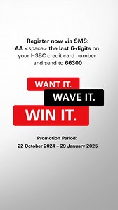 It's time to wave your way to an iPhone 16 Pro Max! With 100 iPhones up for grabs, all you need to do is spend with your HSBC credit cards. The more you wave, the closer you are to winning it. Not an HSBC credit cardholder? Register today and start winning. To join, register now via SMS: Type AA last 6-digit HSBC/HSBC Amanah Credit Card/-i number to 66300 Promotion period: 22 October 2024 – 29 January 2025 Learn more https://sp.hsbc.com.my/apple *Terms and Conditions apply. #HSBCMalaysia #HSBCMY