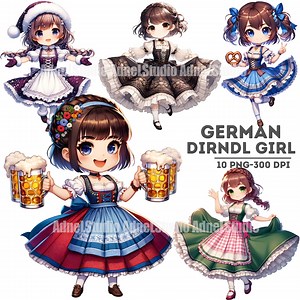 Watercolor German Dirndl Girl Clipart, German Dirndl Dress Clipart, Anime Girl Clipart, German Girl Clipart, Traditional Dress Clipart - Etsy
