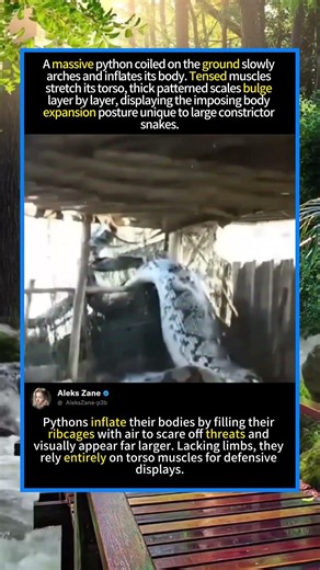 Why Big Pythons Blow Up Their Bodies? #Python #ConstrictorSnake #ReptileDefense #WildSnakeBehavior
