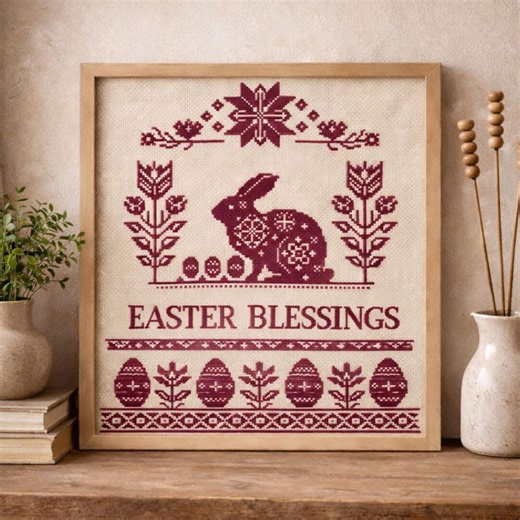Primitive Blessings Sampler, Folk Bunny Cross Stitch Pattern, Farmhouse Home Decor PDF - Etsy
