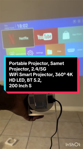 Achte projektè sa li bon anpil Portable Projector, Samet Projector, 2.4/5G WiFi Smart Projector, 360° 4K HD LED, BT 5.2, 200 Inch Screen, Built-in speaker, Home Video Projector Sold by KEPEAK #tiktokshopcreatorpicks #springtok #ttslevelup #projector #portable #smartprojector