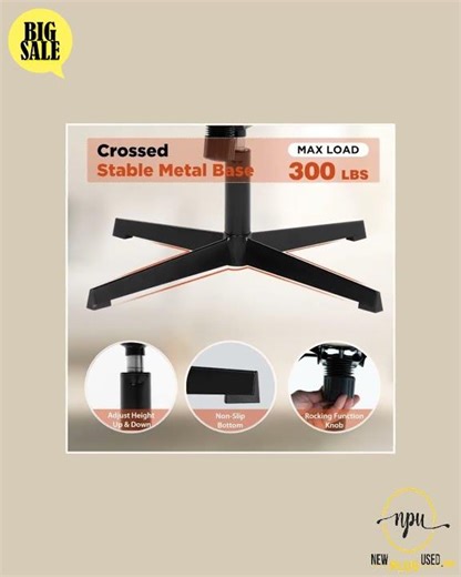NEW Criss Cross Armless Office Chair Beige Height Adjustable