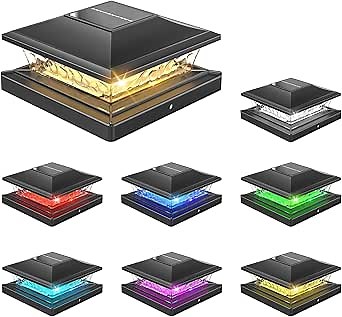 APONUO Solar Post Cap Lights with 8 RGB Solid Colors & Multicolor Flow - 8 Pack 6x6 Post Cap Solar Light, IP65 Waterproof - Fits 4x4 5x5 6x6 Wood & Vinyl Posts - Black