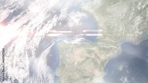 Zoom in from space and focus on Aviles, Spain. 3D Animation. Background for travel intro. Elements of this image furnished by NASA