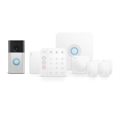 Ring Alarm Security System 8 Piece Kit with Battery Doorbell Satin Nickel | eBay