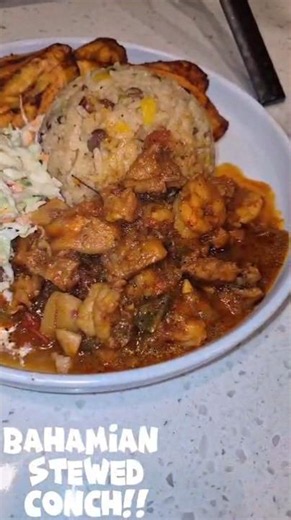 Bringing the Bahamas Home 🇧🇸 Bahamian Stewed Conch, Peas & Rice, Fried Plantains + Homemade Coleslaw