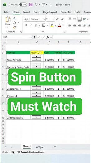 Spin Button in Excel! #excel #spreadsheetmagic #microsoftexcel #exceltips #dataextractor #microsoft