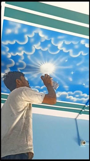 Sky Ceiling Design Painting 🏡 | Beautiful Home #shortsfeed #wallpanting #homedecor #art #viralvideo