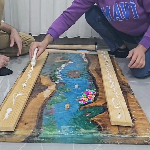 Making an Ocean Epoxy Table🥰 (Natural Stones + Moss + Epoxy)