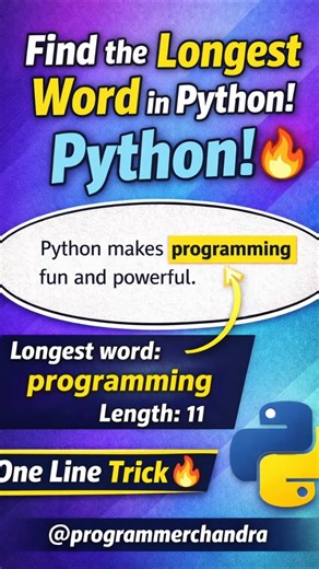 Find the Longest Word in Python 🔥 | Python String Trick #Shorts #programmerchandra #string #coding