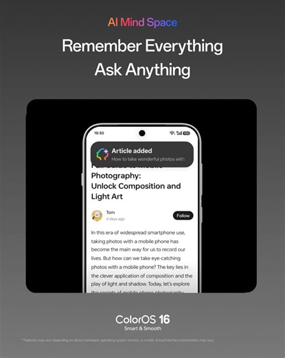 Store, organize, and plan with #OPPOColorOS16 Tap the Snap Key and save directly to your AI Mind Space 🧠 | ColorOS