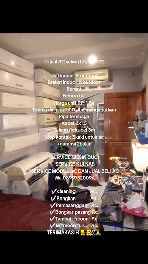 Di jual AC seken LG, 1pk r22 Unit indoor & outdoor Breket indoor & outdoor Remot Freoon full Harga unit RP. 1,5jt Terima dingin 500 ribu,mendapatkan Pipa tembaga Kabel 2x1,5 Selang fleksibel 3m Stop kontak 3kaki untuk ac garansi 2bulan