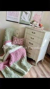 Chunky Yarn Throw Blanket Sage Green & Pink