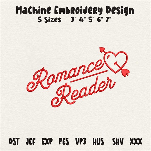 Romance Reader Embroidery Design, Book Lover Embroidery File, Romance Book Design, Bookish Reader Machine Embroidery Pattern - Etsy