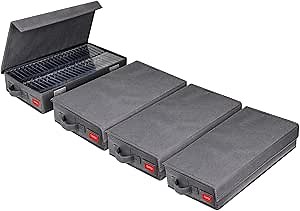 Upgrades Cassette Tape Storage Box - Dust-proof Cassette Racks with Lid - Audio Cassette Holder Pack of 4- Holds 192 Cassette Cases - 16.34 x 9.25 x 3.4 Inches - Grey