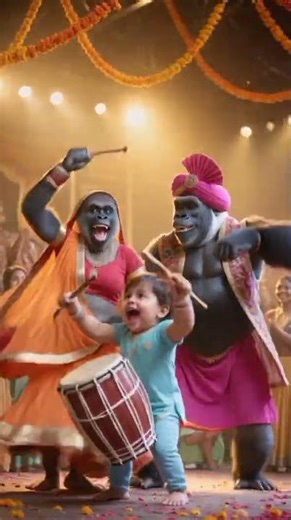 Baby Dhol Player vs Dancing Gorillas | Ultimate Bhangra Energy 🔥🥁🦍