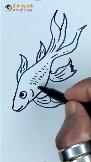 How to Draw a Fish 🐟 | Easy Fish Drawing Step by Step for Beginners #drawing #B.artwork