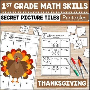 Thanksgiving Math Picture Puzzles for 1st Grade | Fun Holiday Math Worksheets