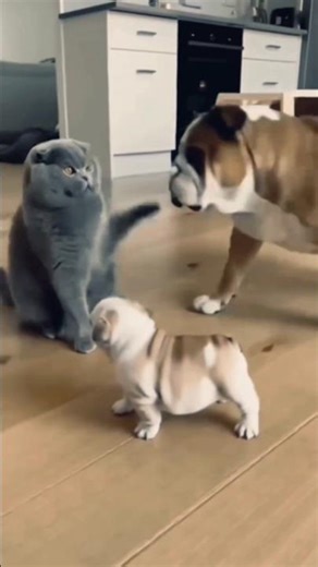 Cat, don’t hit the puppy—run away #cat #shorts