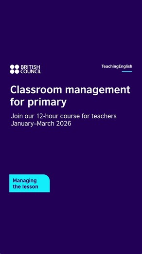TeachingEnglish: Classroom management for primary – professional development for English language teachers. In this course, you'll learn how to: 1. Maximise opportunities for positive interaction and learning in the primary classroom 2. Manage activities to include a variety of interaction patterns 3. Foster a positive learning environment for primary learners. Our new course runs from 7 January 2026; register now: https://eu1.hubs.ly/H0pyn3g0 #ClassroomManagementForPrimary #TeachingEnglish #ELT