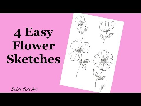 How to sketch easy flowers in 4 ways - 1, 2, 3 and 4 petal flower tutorial for beginners