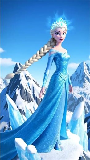 Cartoon Elsa Wearing a Glowing Ice Crown on a Snowy Mountain | Cinematic 3DAnimation #elsa #frozen
