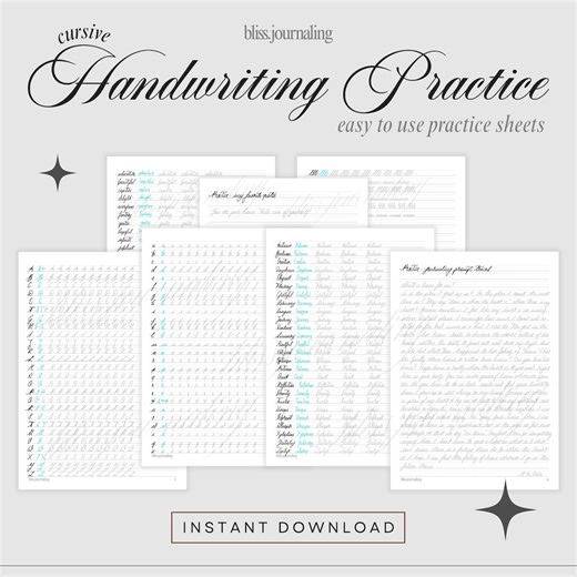 Handwriting Practice Sheets for Cursive Handwriting - Etsy España