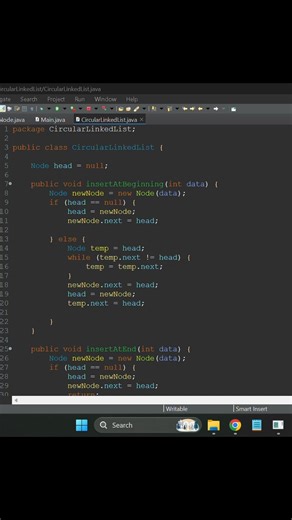 VIRAJ TECH on Instagram: "CircularLinkedList.java || Mastering CircularLinkedList in Java 🔁✨ “Learn how the CircularLinkedList class works — how nodes loop, how insertion & traversal happen, and why this structure is powerful for cyclic data! 🚀 #CodeWithMe #DataStructures” #CircularLinkedList #DataStructures #JavaProgramming #CodingTutorial #100DaysOfCode #ProgrammerLife #LinkedList #TechReels #CodeReels #LearnToCode #SoftwareEngineer #CSStudents #DevCommunity #CodeDaily"