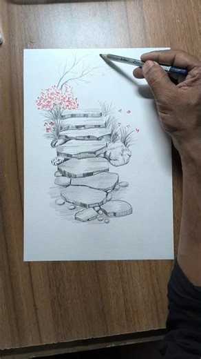 Simple & Beautiful Stone Steps Drawing