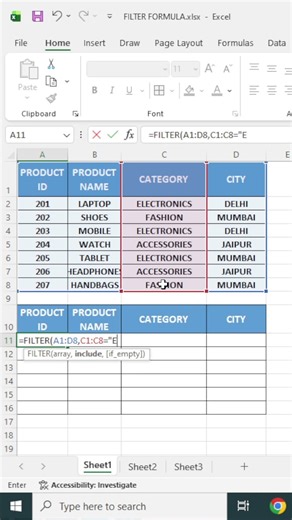 FILTER FORMULA IN EXCEL #spreadsheetmagic #exceltricks #computereducation