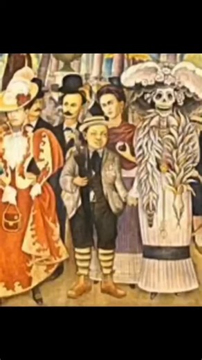 En “Sueño de una tarde dominical en la Alameda Central” (1947), Diego Rivera reúne siglos de historia mexicana en un solo mural… pero al centro, quien roba la escena es La Catrina, elegante, inmortal y vestida con plumas de quetzal. A su lado, José Guadalupe Posada, el grabador que la creó, camina con ella como si saludara al pueblo que inspiró sus calaveras. De la mano, un pequeño Diego Rivera niño la acompaña, recordándonos que todos somos parte de esa danza entre tradición y destino. “La Catr
