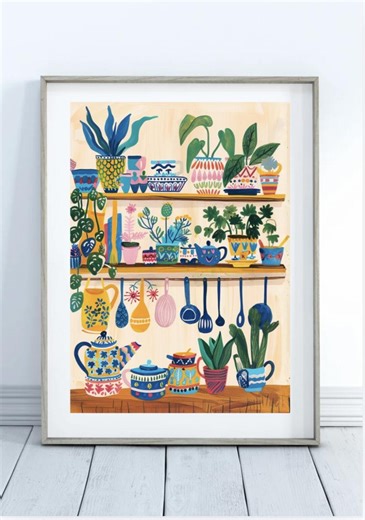 Colorful Kitchen Shelf Poster, Utensils and Flowers Wall Art - Etsy