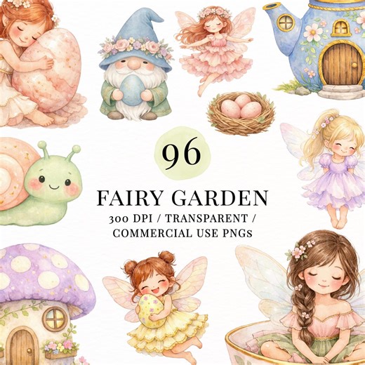 Fairy Garden Clipart PNG Bundle, Cute Fairies Gnome Mushroom House, Magical Forest Animals, Nursery Decor, Sublimation Printable - Etsy