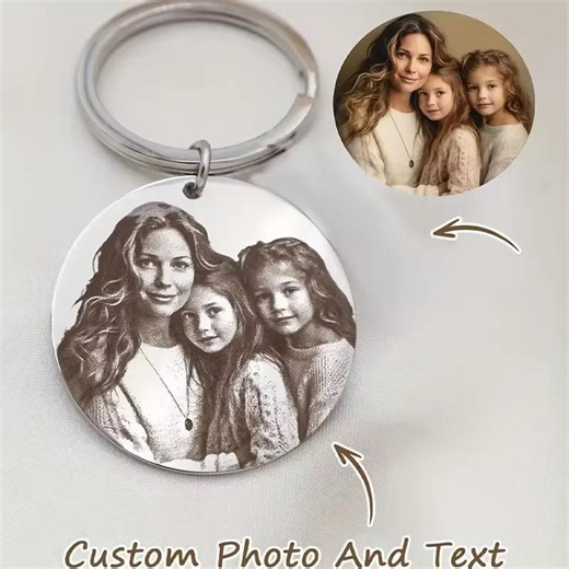 Personalized Engraved Photo Keychain in Stainless Steel • Birthday Gift, Mother's Day Gift, Valentine's Day Gift, and Gift for Couples - Etsy