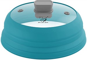 Microwave Splatter Cover Glass Cover Splatter Guard Lid with Collapsible Silicone for Food Pot Cover Plate Cover 11.8 inch, Blue