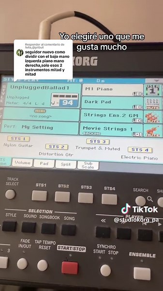 Configuración de piano y bajo en teclado KORG