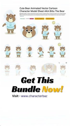 Bittu - A Little Brown Bear 2D Animation Character Model Sheet